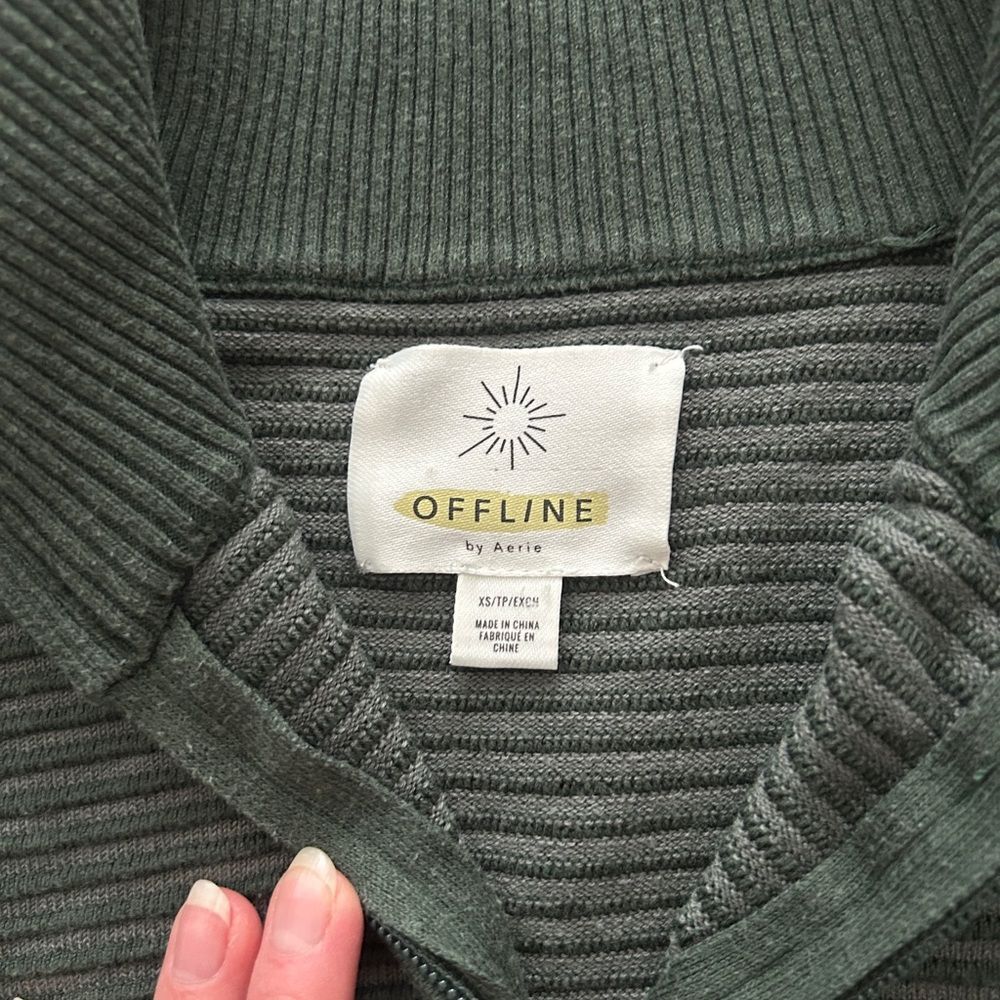 Offline Aerie Home Stretch Green Ribbed Quarter Zip Sweater Sweatshirt Size XS - Picture 3 of 10
